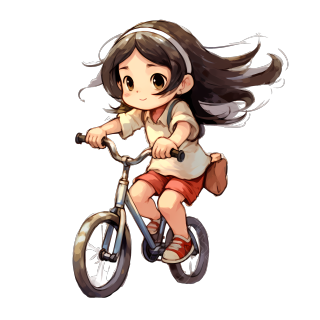 长发女孩正在练习骑自行车素材
