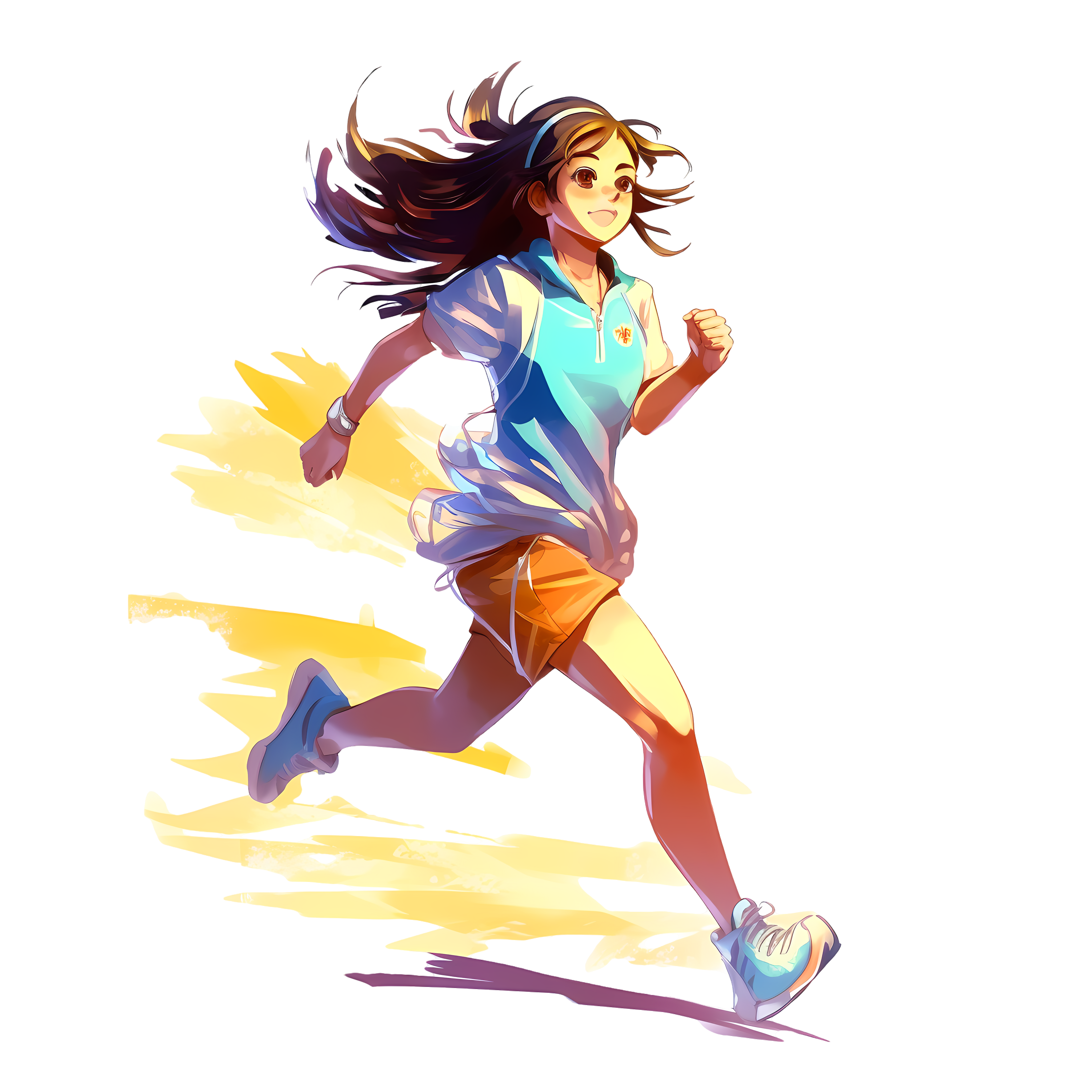 手绘晨跑的女孩动漫风格插画