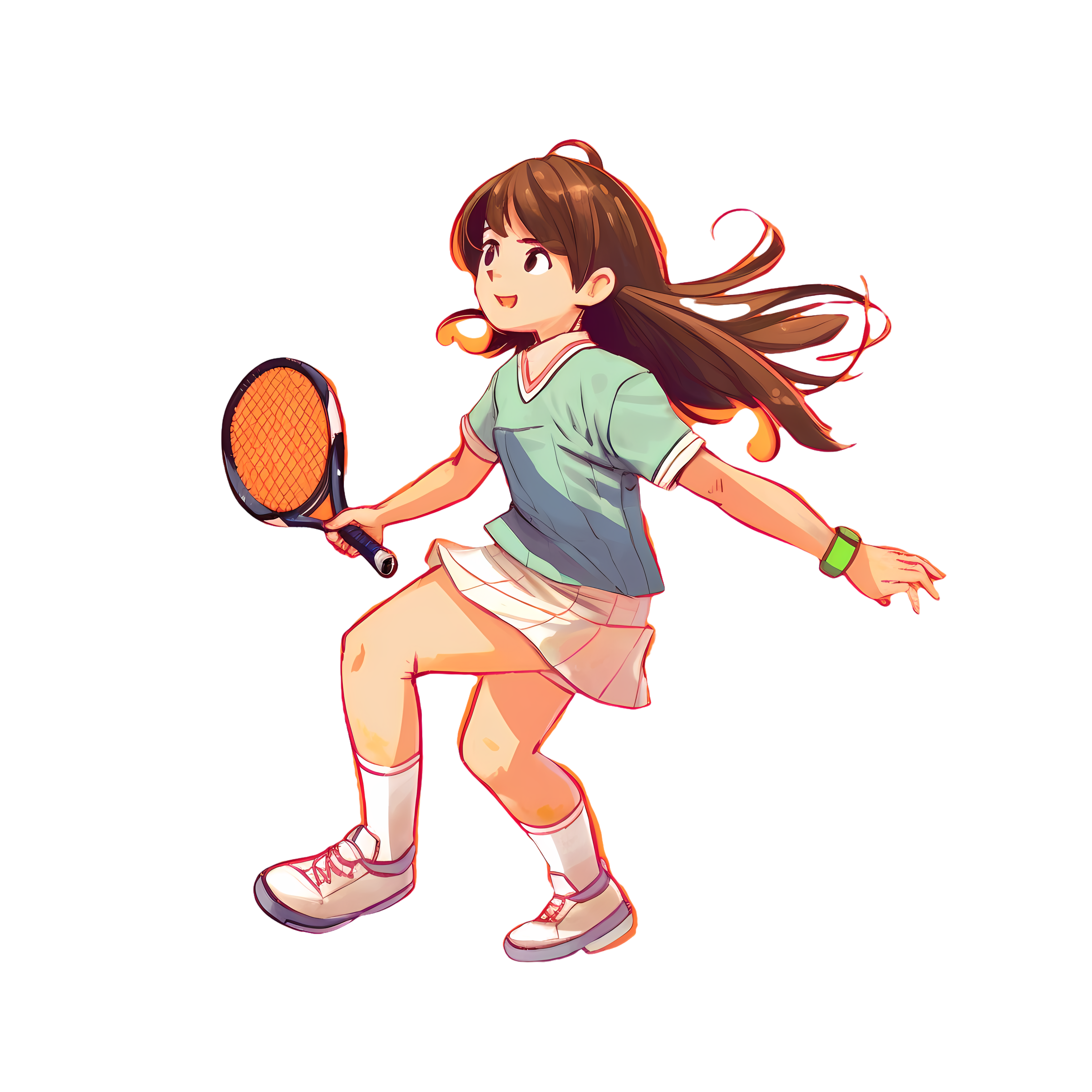 可爱女孩穿运动服打网球插画