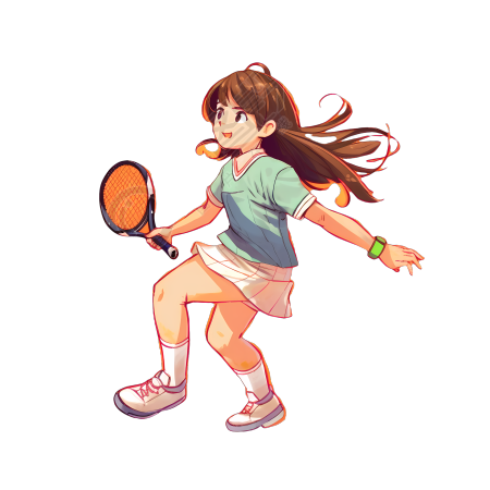 可爱女孩穿运动服打网球插画