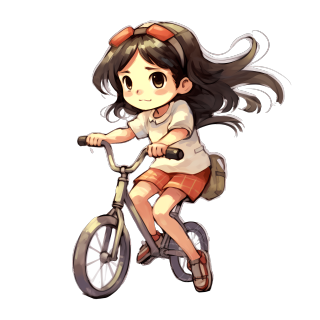 卡通女孩子骑单车插画商用素材