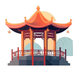 古风凉亭卡通插画图