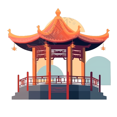 古风凉亭卡通插画图