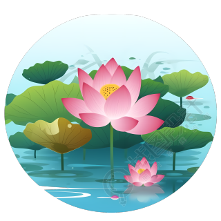 池塘里长满莲花莲叶PNG素材