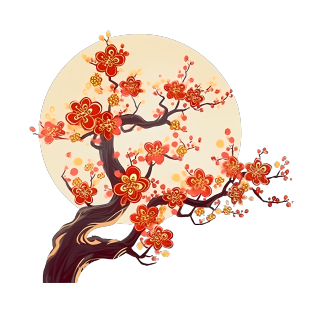 手绘金色描边梅花商用插画png