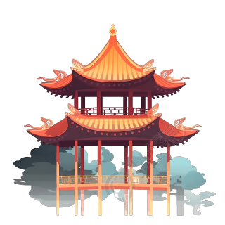 透明背景的国风创意凉亭图片