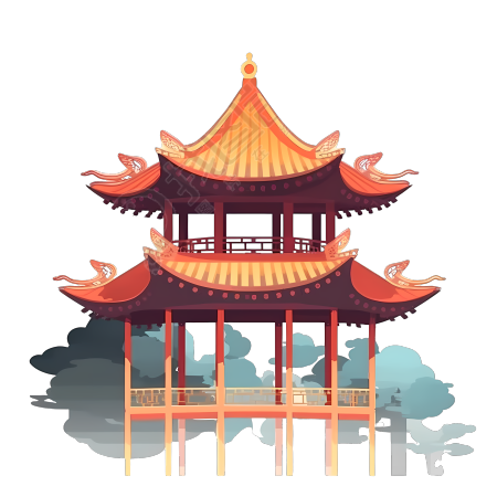 透明背景的国风创意凉亭图片