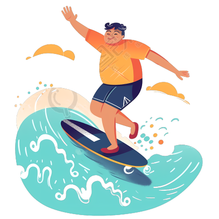 正在冲浪的男生插画素材