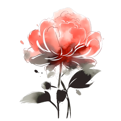 古风水墨渐变鲜花插画PNG素材