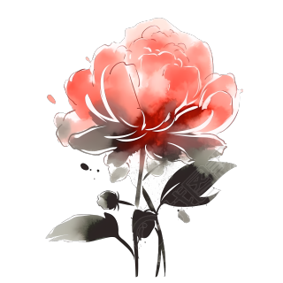 古风水墨渐变鲜花插画PNG素材