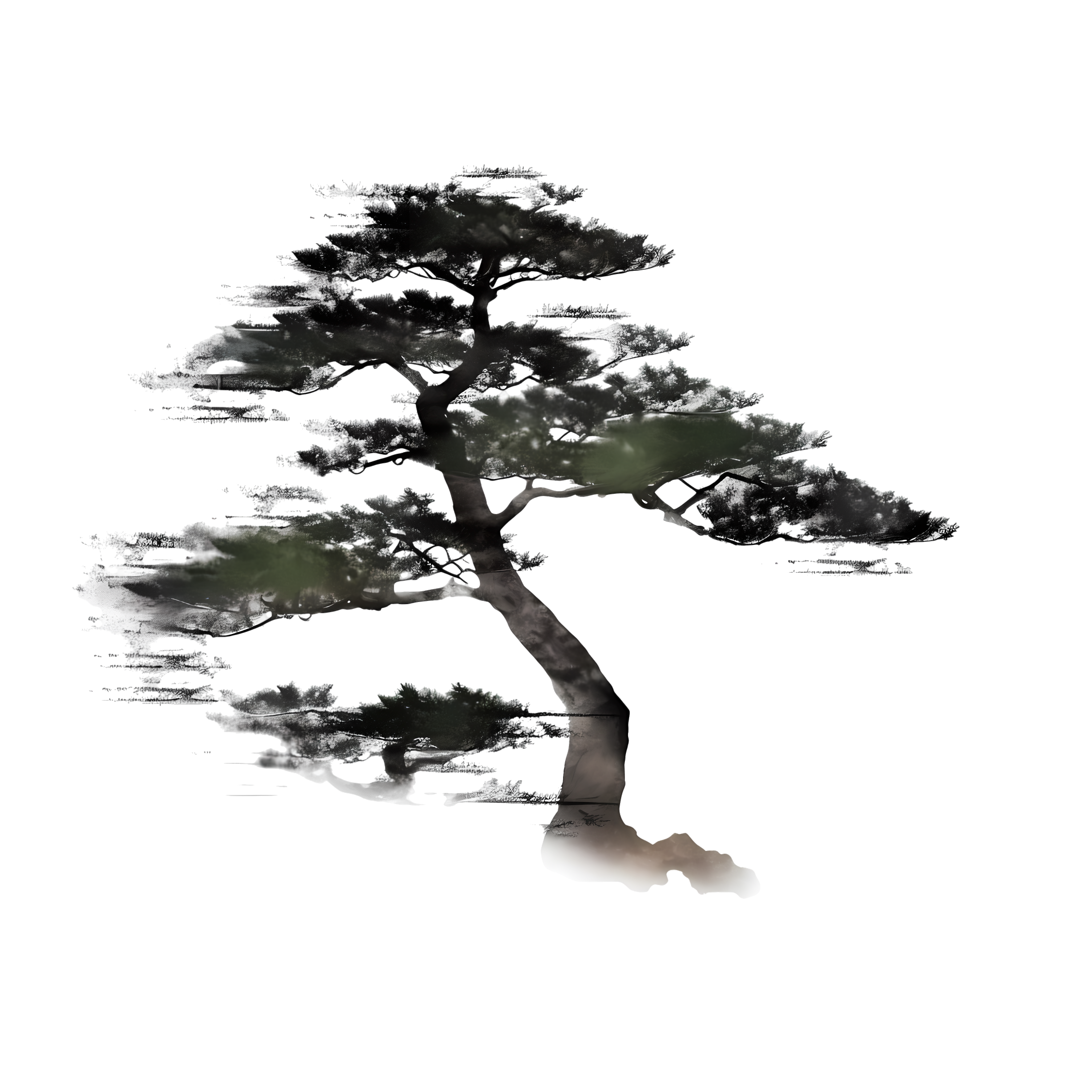 古风墨渐松树PNG图形素材