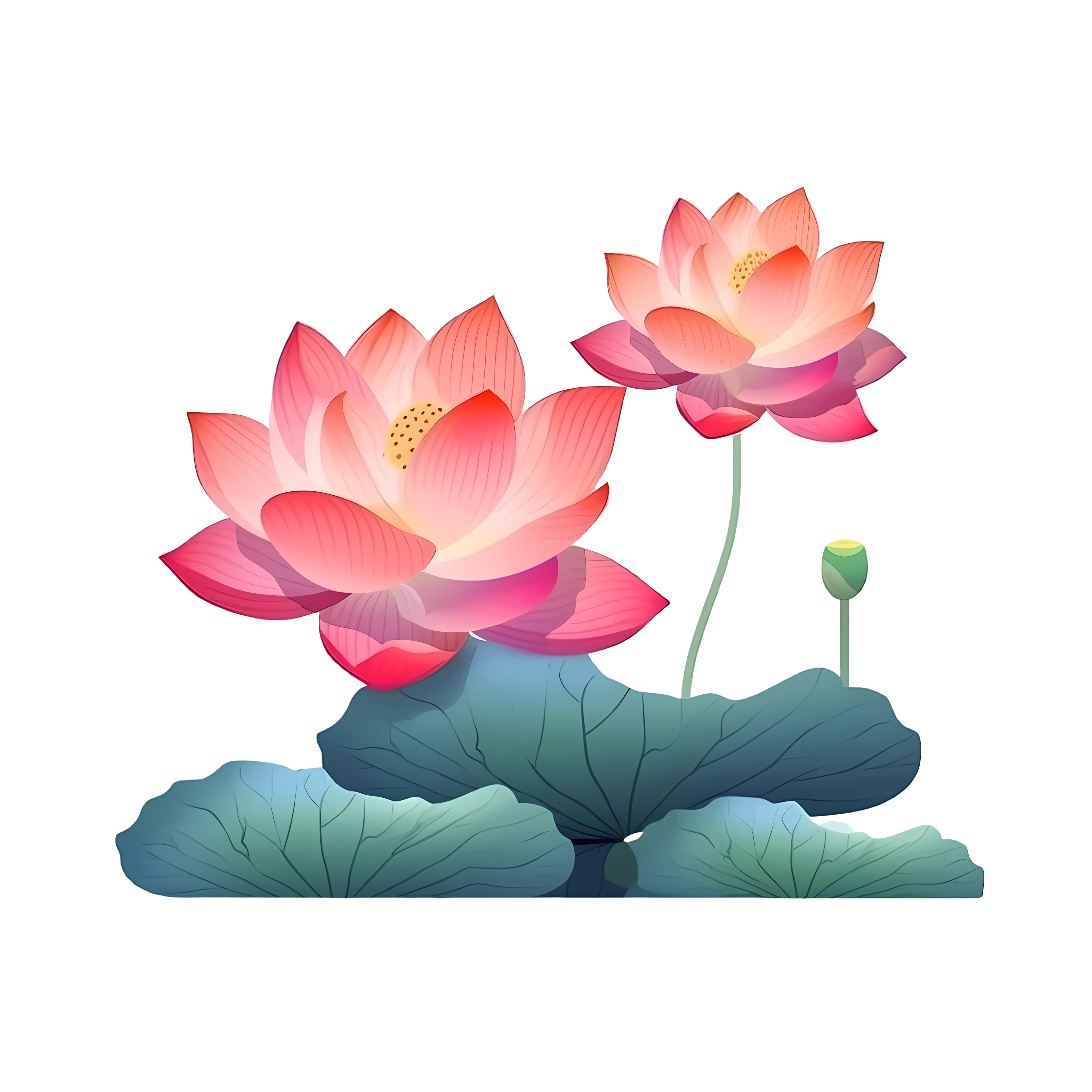 绽放的粉色莲花绿色莲蓬png素材