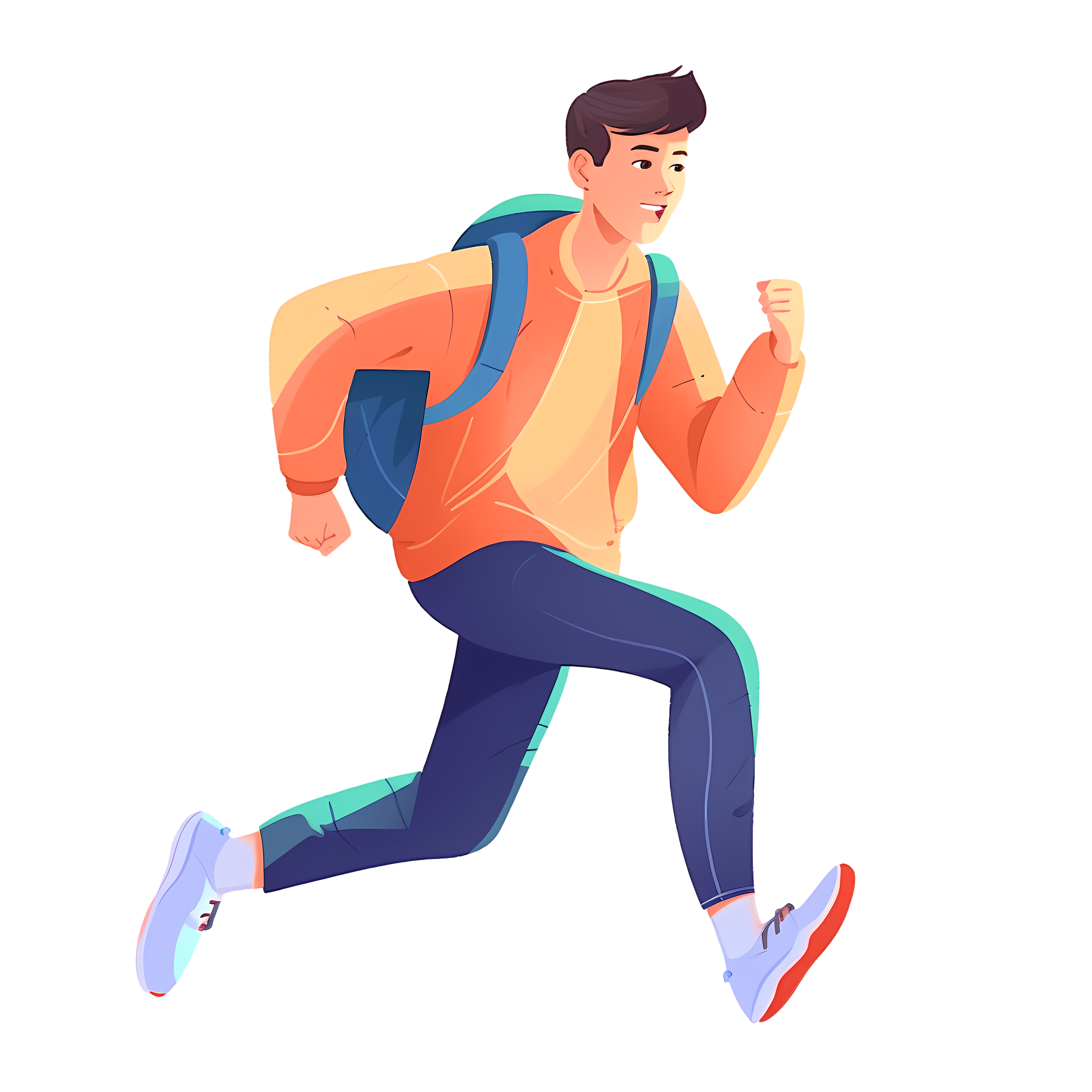 背双肩包奔跑的男生png插画