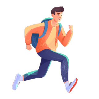 背双肩包奔跑的男生png插画