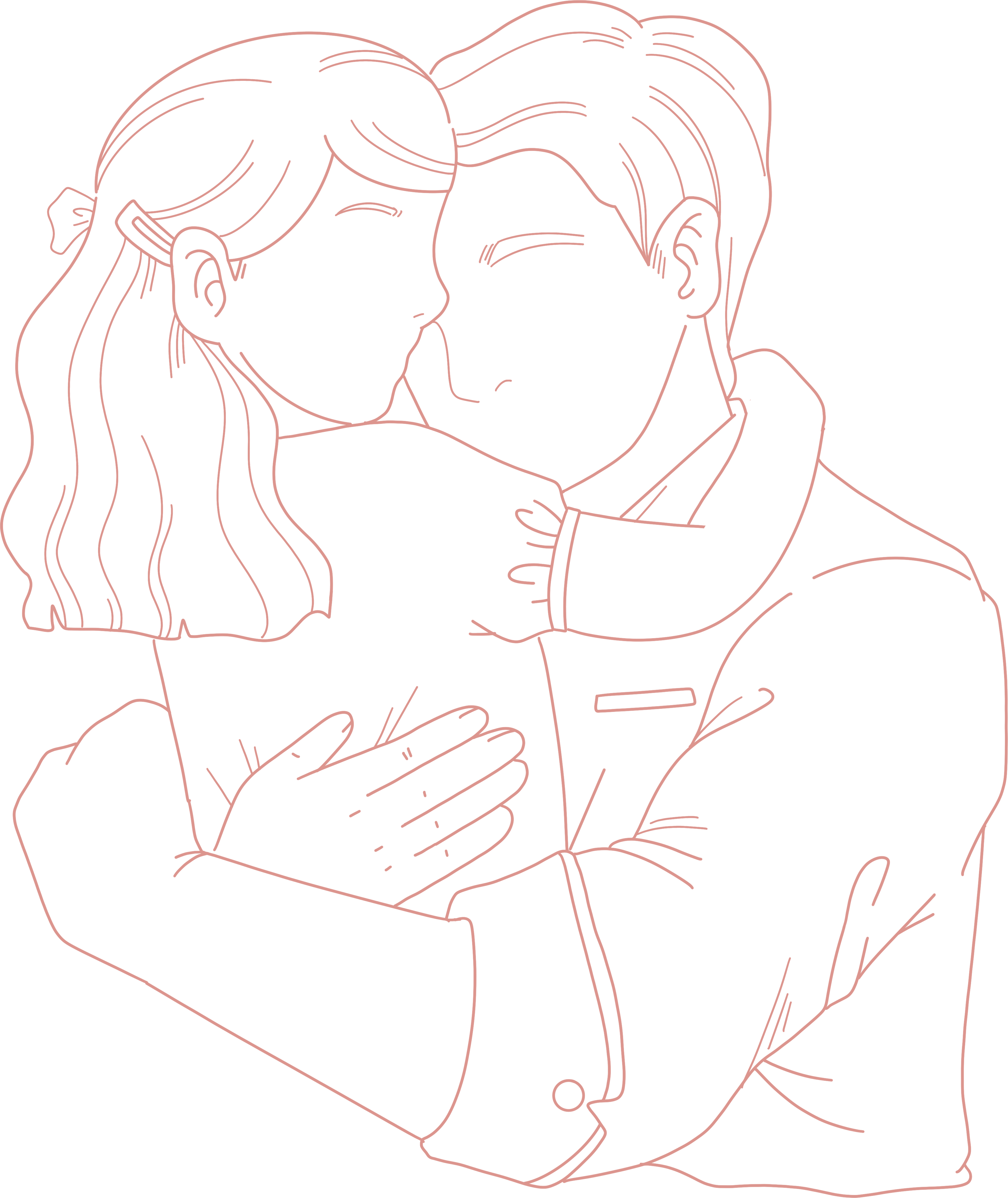 拥抱在一起的爸爸女儿线描素材