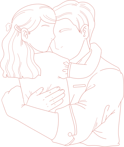 拥抱在一起的爸爸女儿线描素材