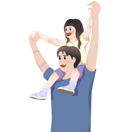 开心外出玩耍的父女俩手绘插画