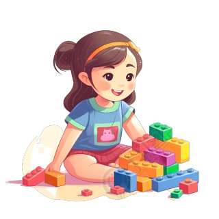带黄色发夹的可爱女孩玩玩具插画