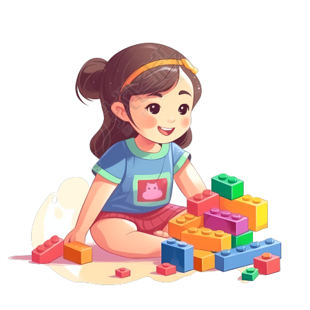 带黄色发夹的可爱女孩玩玩具插画