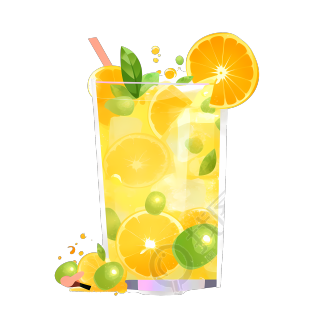 手绘小青柠橙汁插画素材