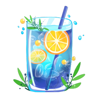 蓝色夏日冷饮插画素材