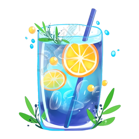 蓝色夏日冷饮插画素材