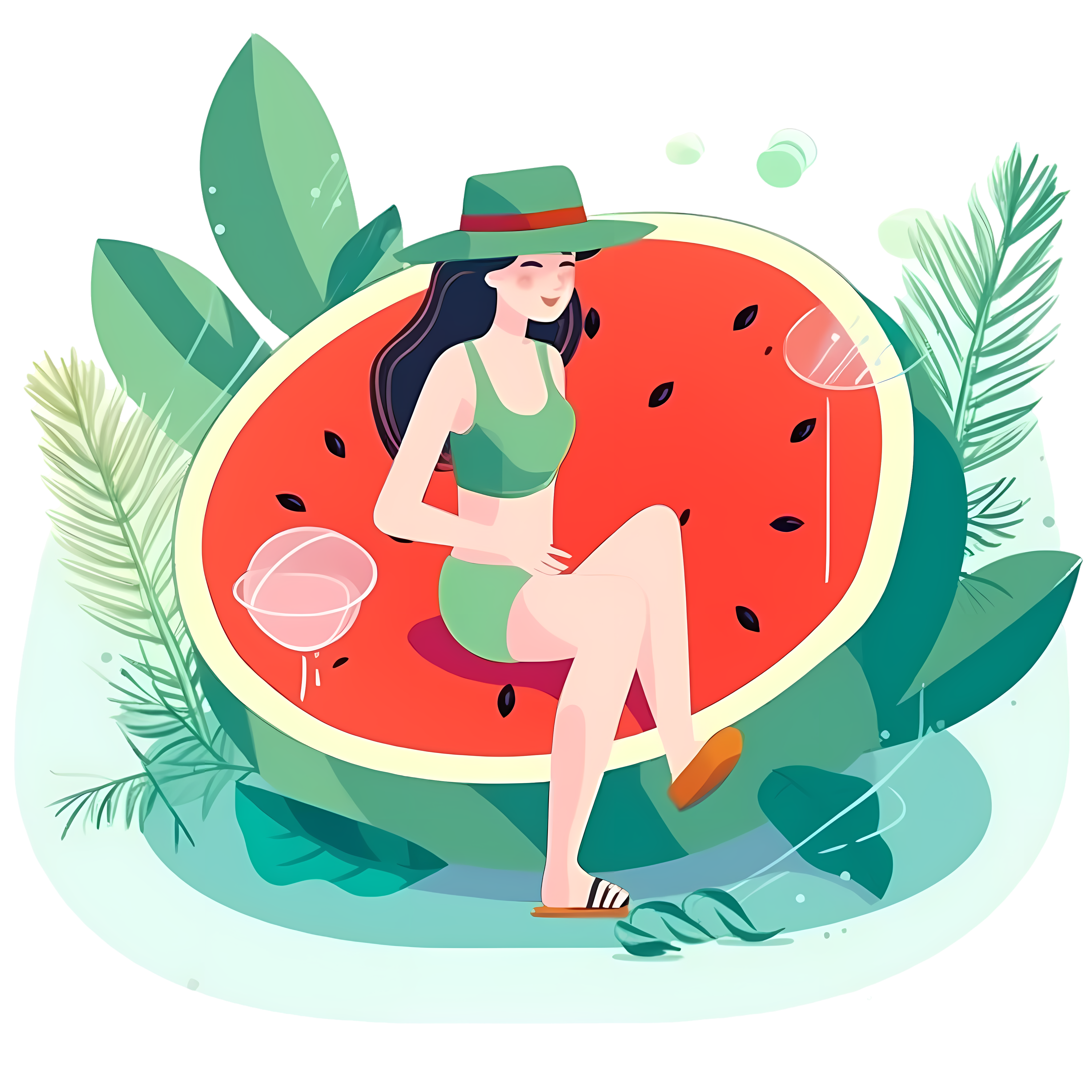 水果少女插画设计素材
