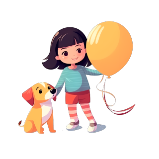 可爱小女孩与宠物狗玩耍插画素材