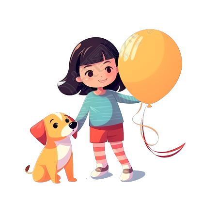 可爱小女孩与宠物狗玩耍插画素材