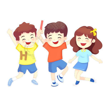 卡通男孩女孩一起玩耍插画