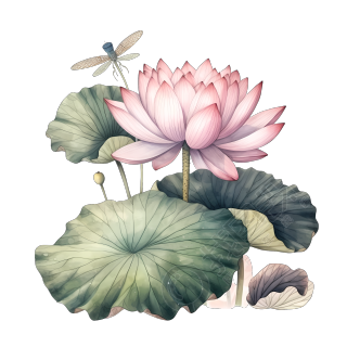 围绕着荷花飞舞的蜻蜓高清图