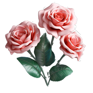 高清3D透明玫瑰花PNG素材