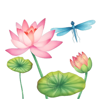 荷花龙虫插画设计元素图形素材