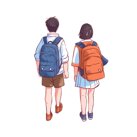 卡通学院风学生背影插画