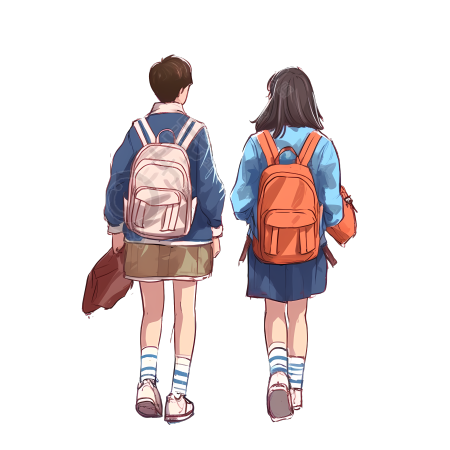 中学生上学的背影PNG图形素材