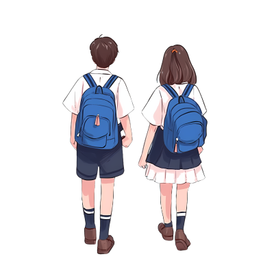 手绘中学生背包上学插画素材