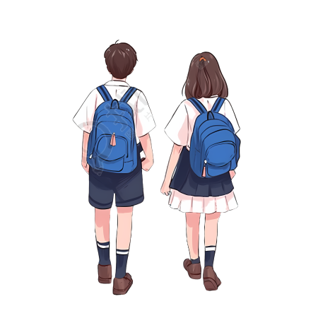 手绘中学生背包上学插画素材