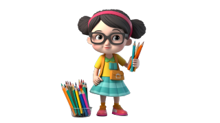 手拿彩色铅笔的立体小女孩插画
