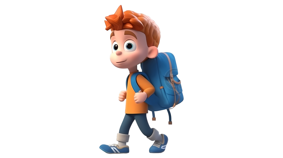 高清3D卡通男孩上学PNG图形素材