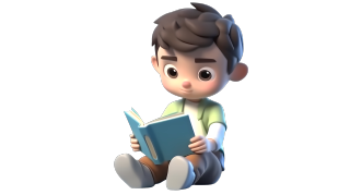 3D可爱卡通男孩读书PNG素材