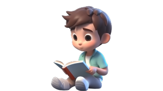3D卡通男孩读书PNG图形素材