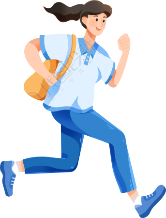 快速奔跑上学的女学生素材图