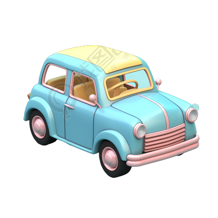 糖果色玩具车3D立体插画