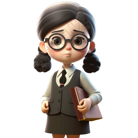 手持课本的双马尾戴眼镜小女孩图片