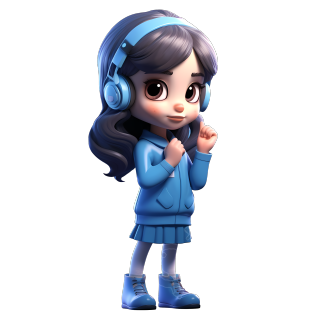 穿蓝色校服带耳机的女生插画