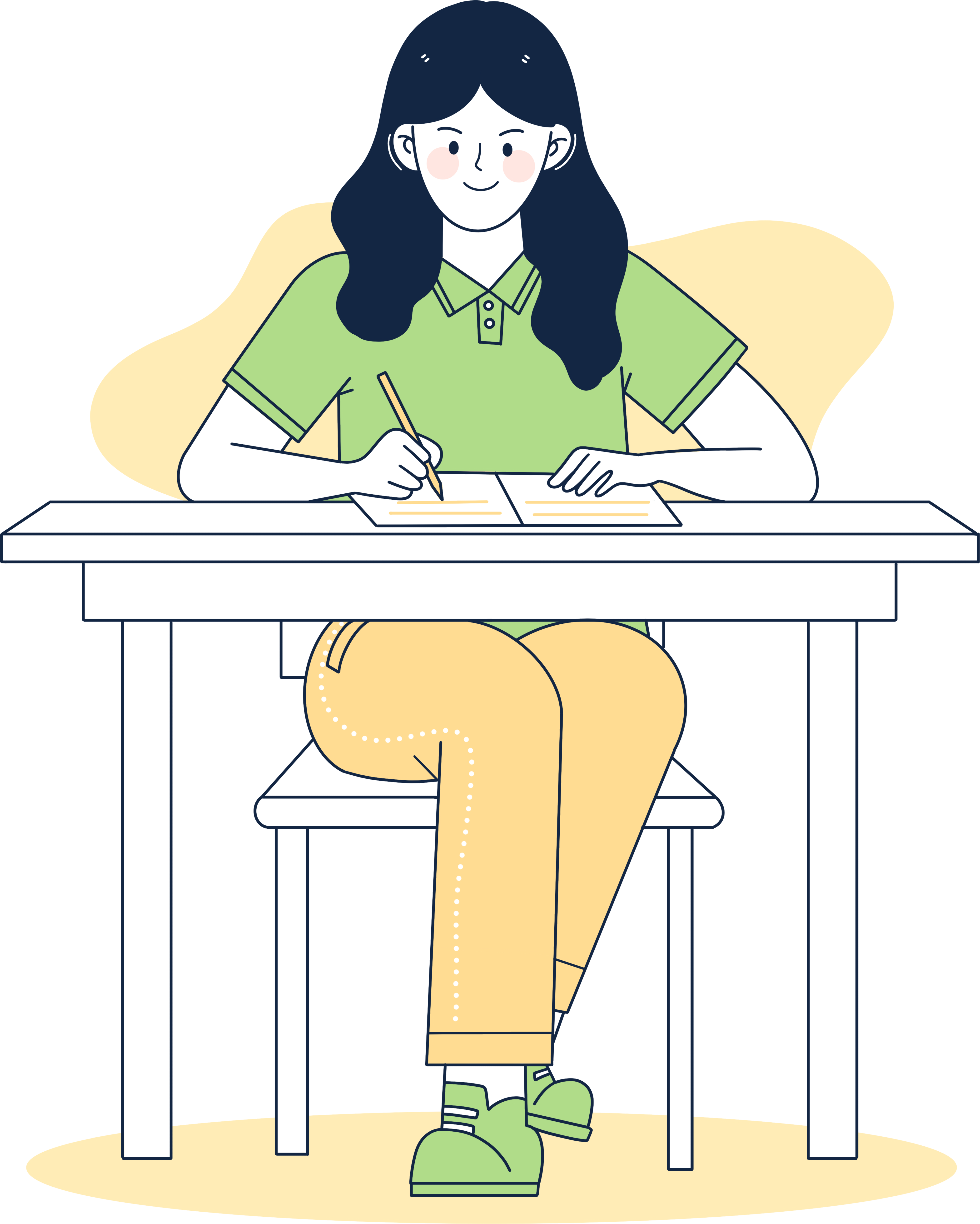 安静学习的女生PNG插画