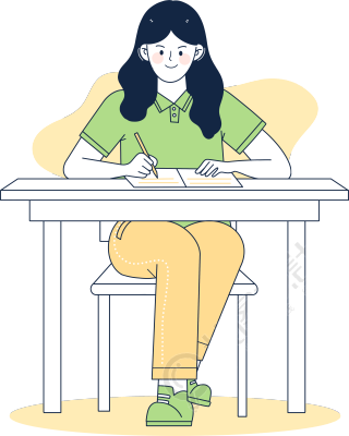 安静学习的女生PNG插画