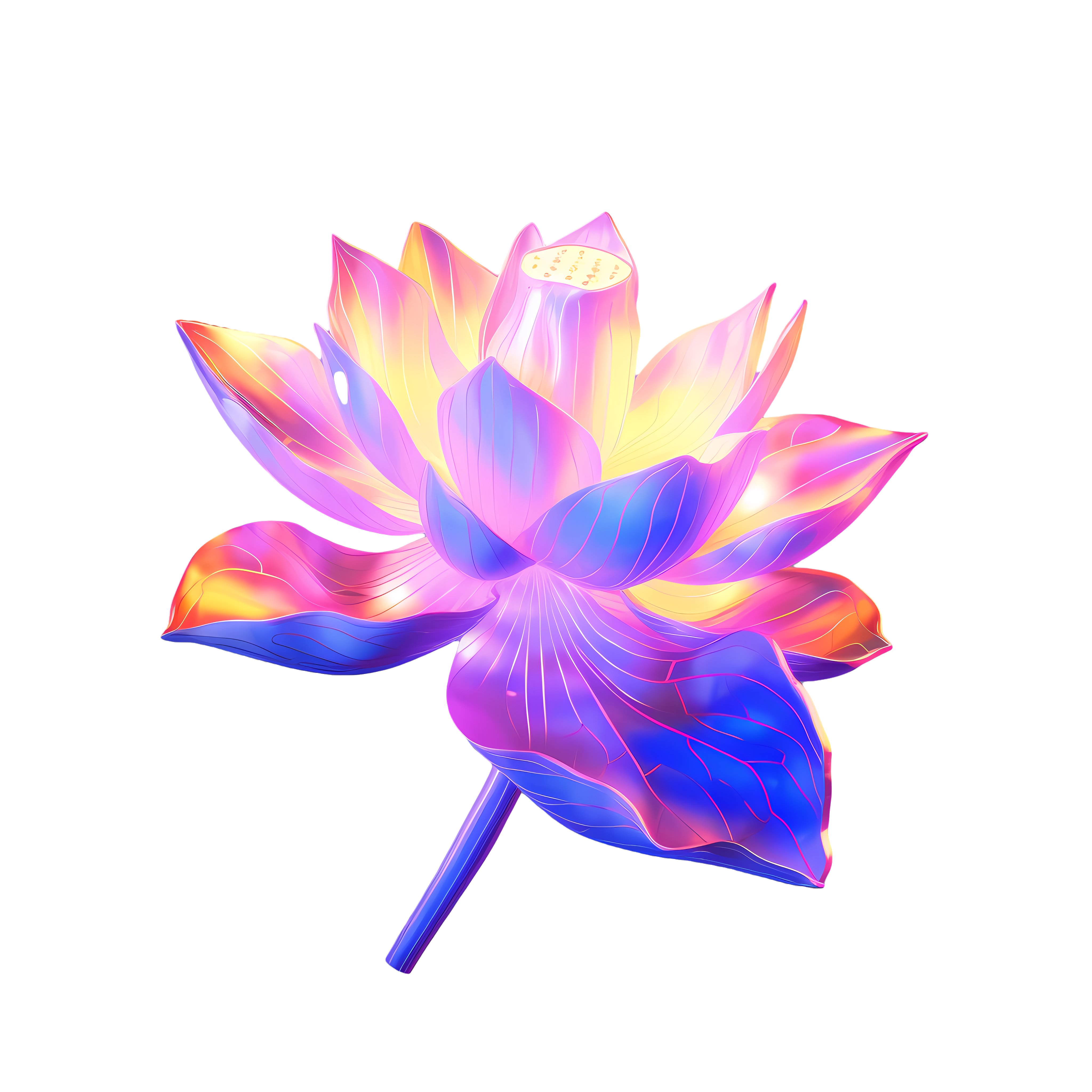 荷花PNG多维立体线描素材