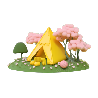 可商用黄色帐篷绿色草地PNG素材