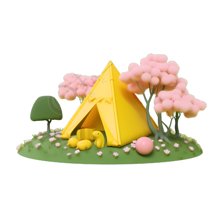 可商用黄色帐篷绿色草地PNG素材